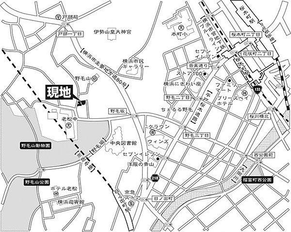 【地図】JR京浜東北・根岸線『桜木町』駅徒歩9分。京急線『日ノ出町』駅徒歩7分。