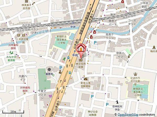【地図】最寄りの中井駅まで徒歩1分の駅近物件です